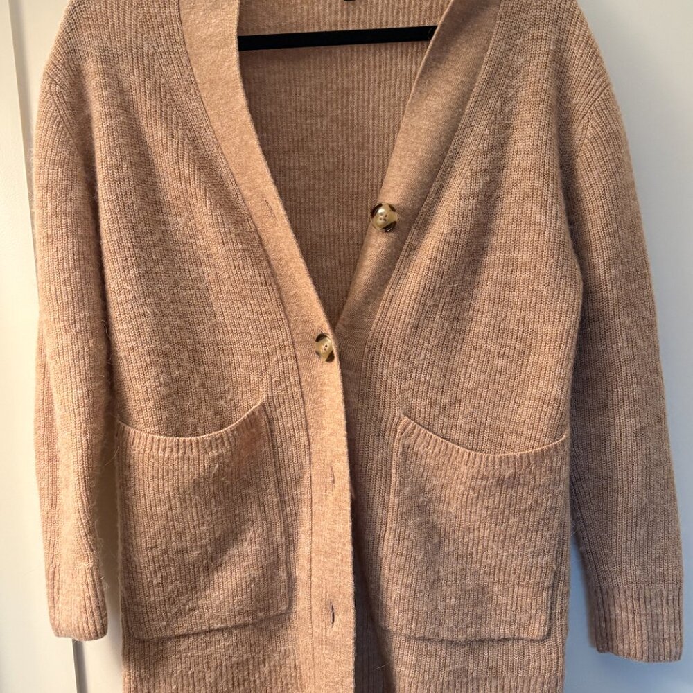 Quince Baby Alpaca Wool Cardigan Womens Size M Camel Sweater Pockets